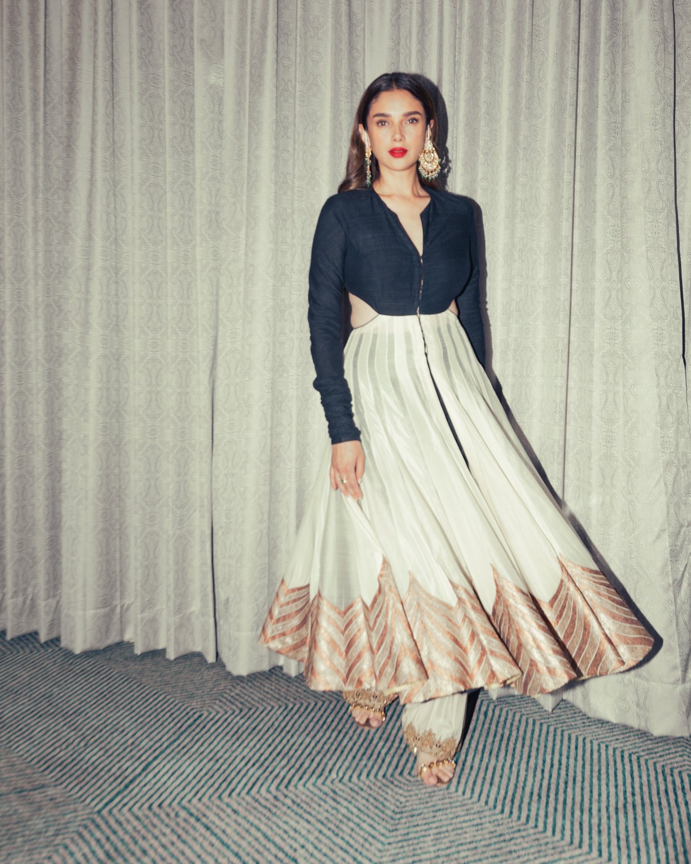 Aditi Rao Hydari Masters Modern Couture in Black and Ivory Anarkali