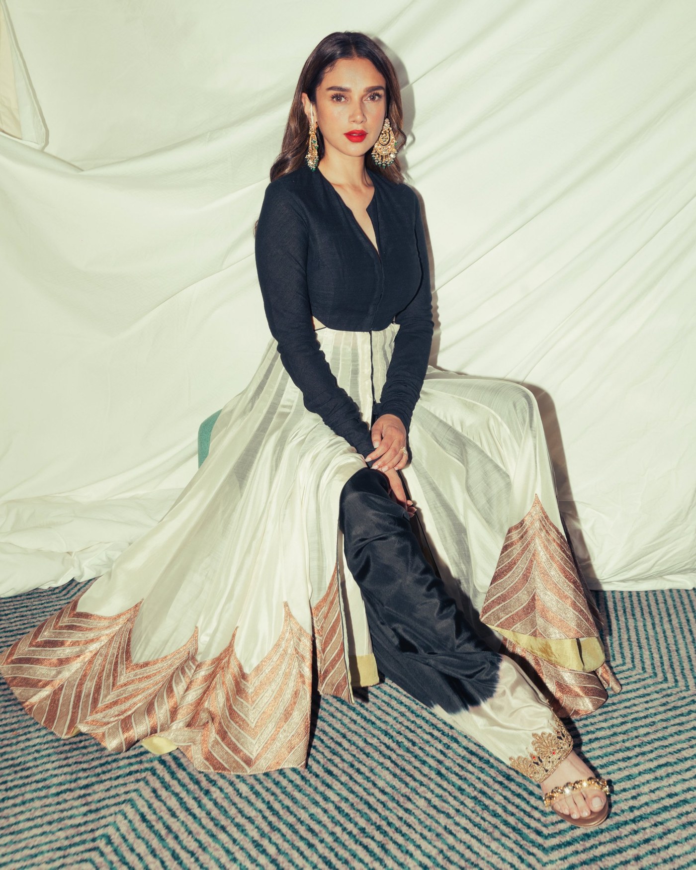 Aditi Rao Hydari Masters Modern Couture in Black and Ivory Anarkali