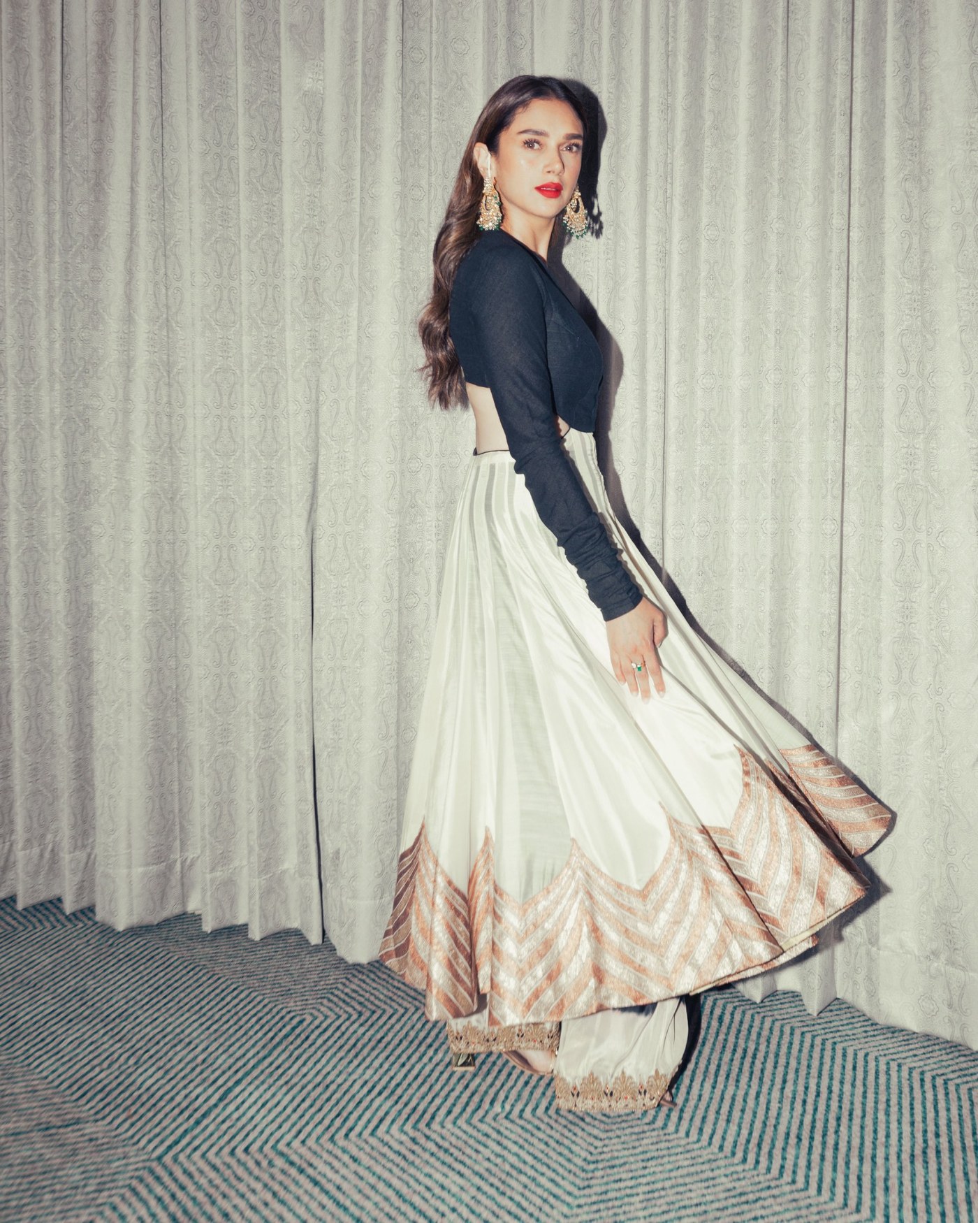 Aditi Rao Hydari Masters Modern Couture in Black and Ivory Anarkali