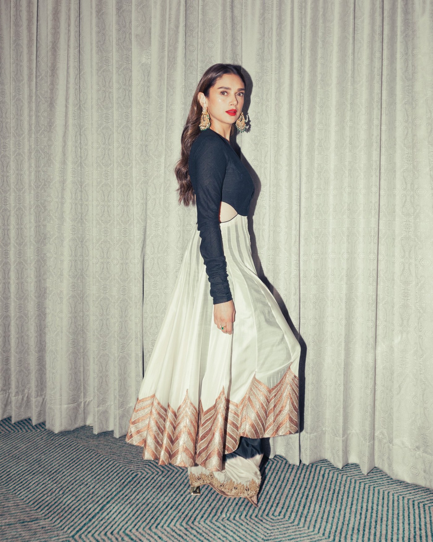 Aditi Rao Hydari Masters Modern Couture in Black and Ivory Anarkali