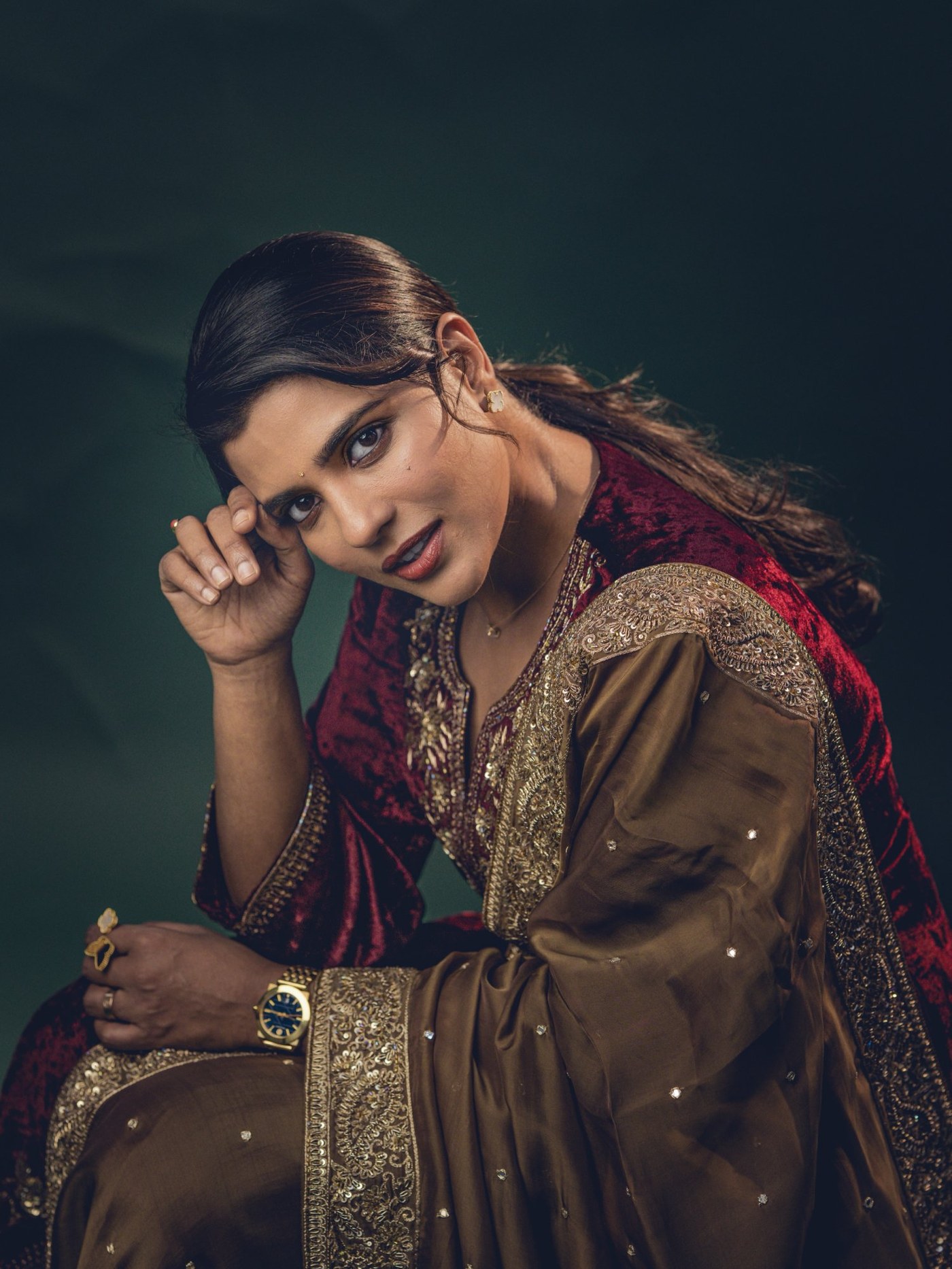 Aishwarya Rajesh's Regal Maroon Ensemble Is Pure Festive Poetry