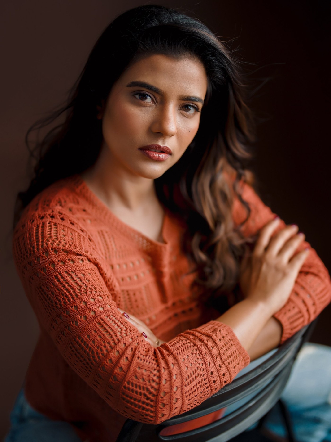 Aishwarya Rajesh’s Effortless Charm in Cozy Orange Knitwear