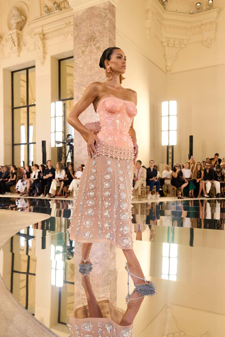Amelia Gray walks the runway during the Schiaparelli Couture Fall 2026 Paris Fashion Week show.