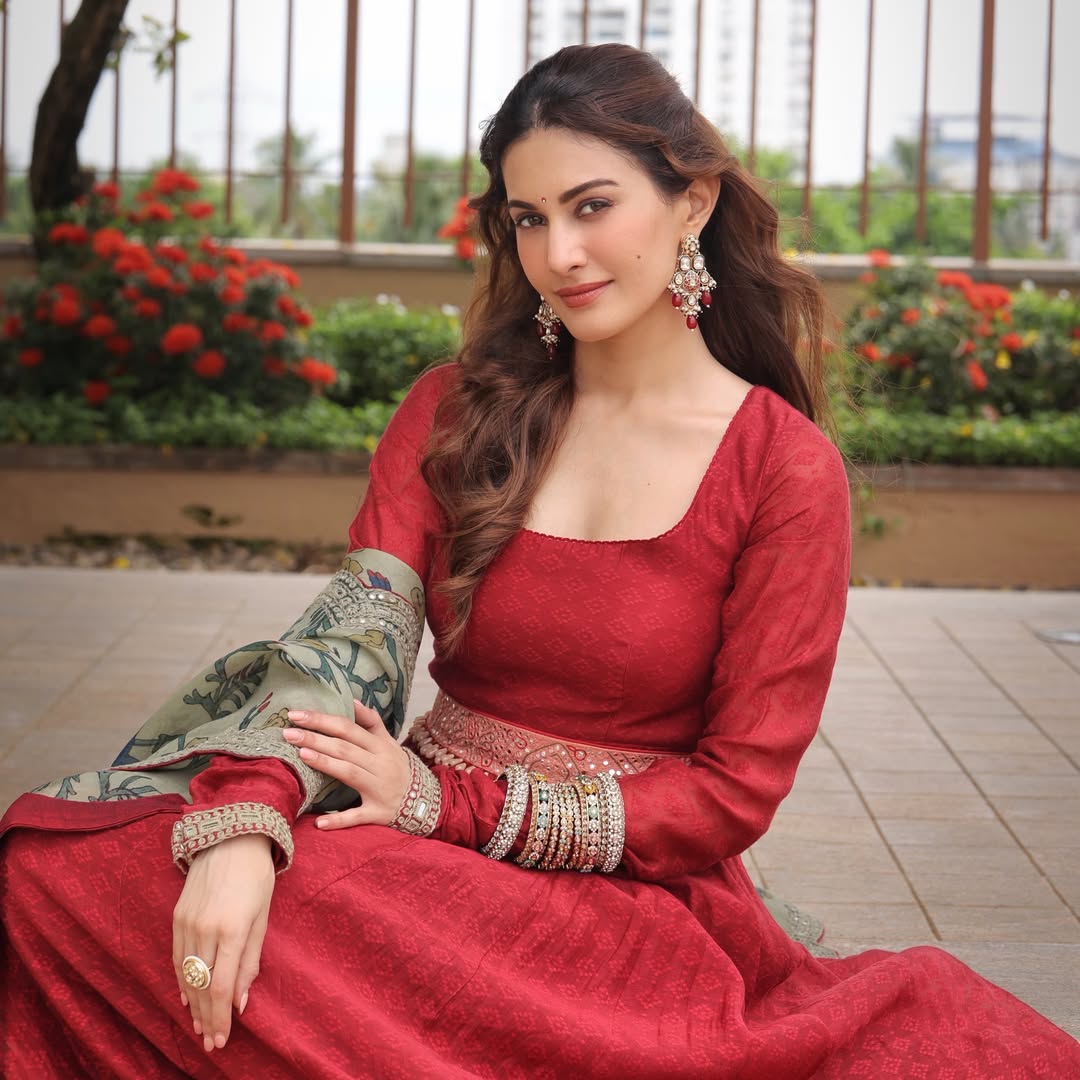 Amyra Dastur's Stunning Red and Gold Outdoor Ensemble