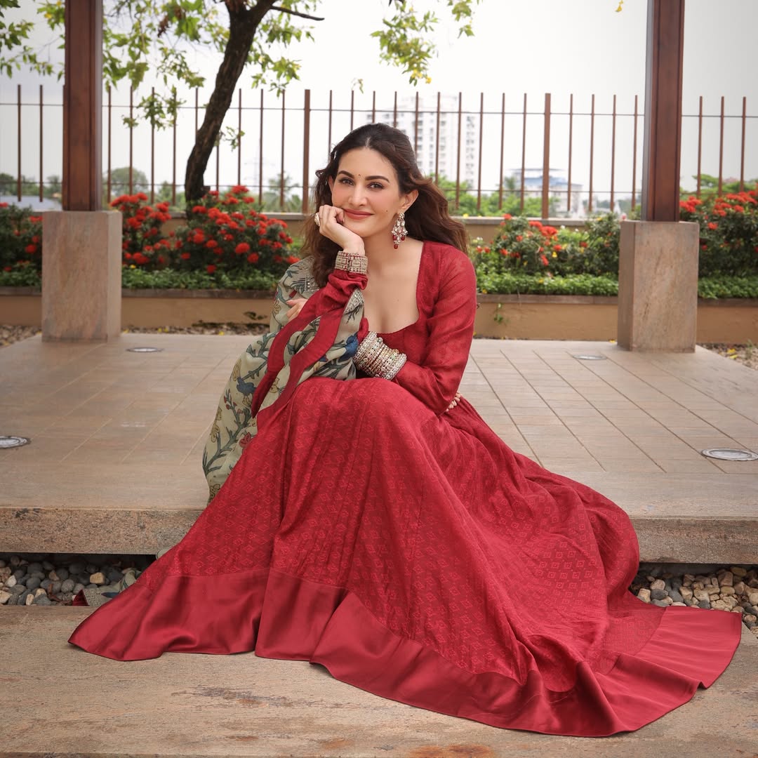 Amyra Dastur's Stunning Red and Gold Outdoor Ensemble