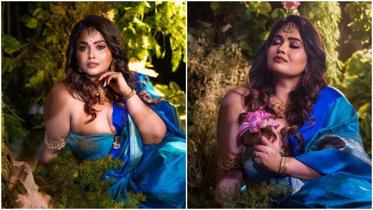 Archana Mariyappan Stunning Blue Saree Photos at 41 Years