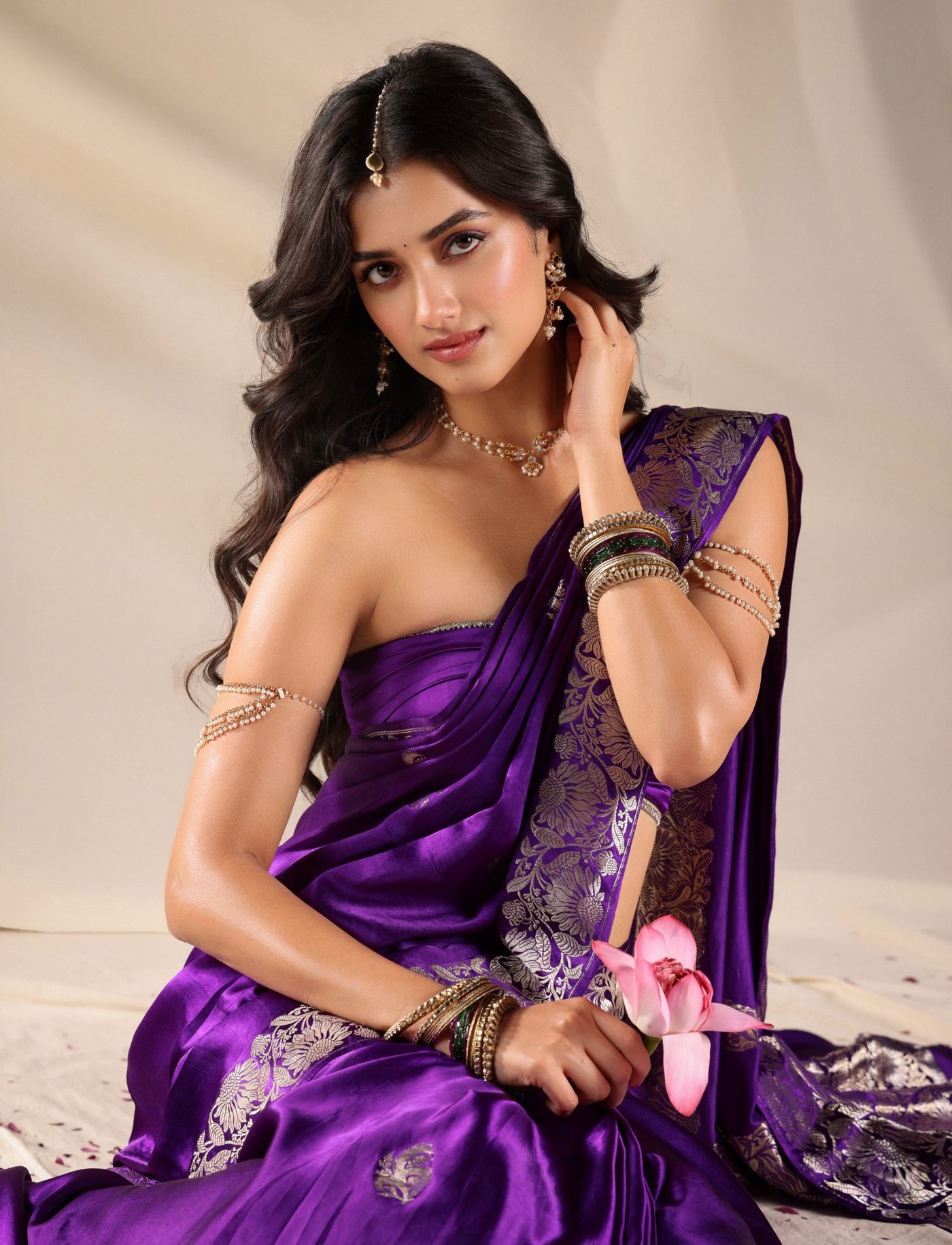 Modern Maharani Vibes: Bhagyashri Borse Dazzles in Royal Purple Saree