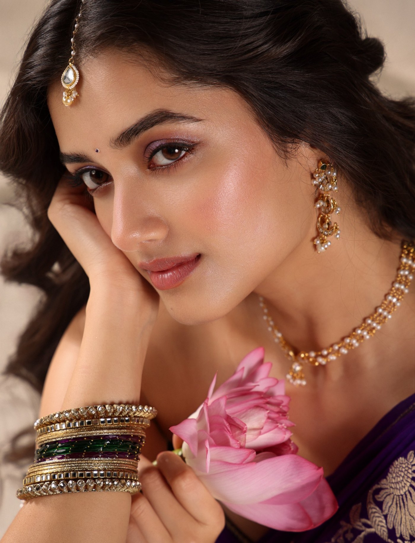 Modern Maharani Vibes: Bhagyashri Borse Dazzles in Royal Purple Saree