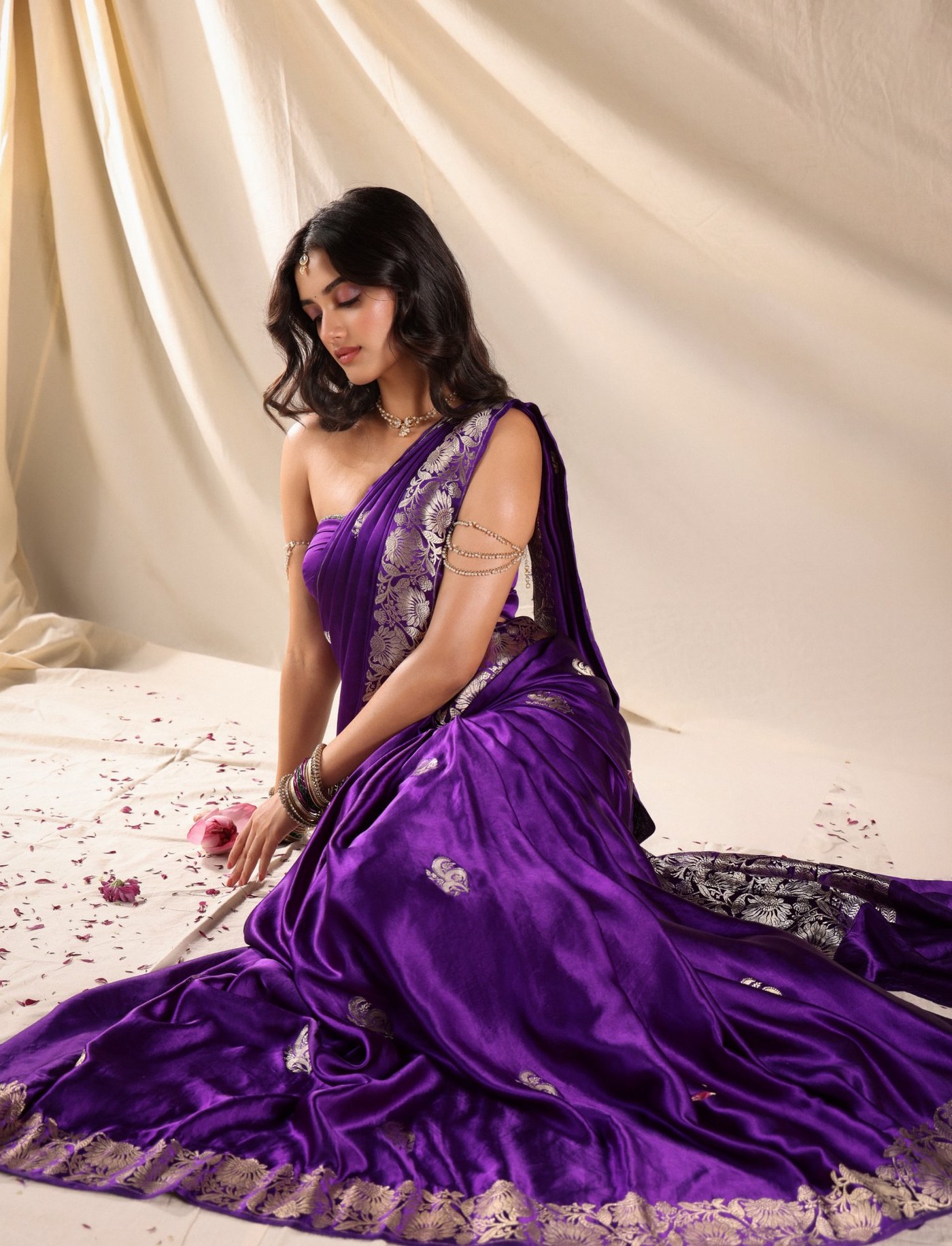 Modern Maharani Vibes: Bhagyashri Borse Dazzles in Royal Purple Saree