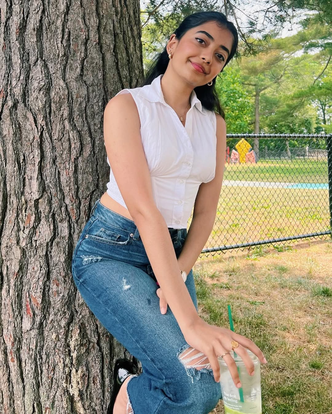 Saisha's Daytime Aesthetic: Floral Shorts and Layered Necklaces