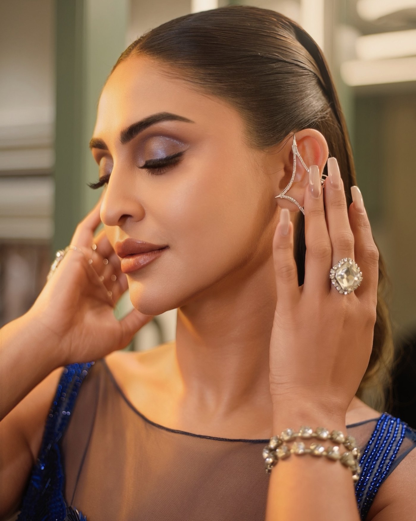 Deep Blue Glamour: Krystle D Souza Owns the Night with Commanding Style