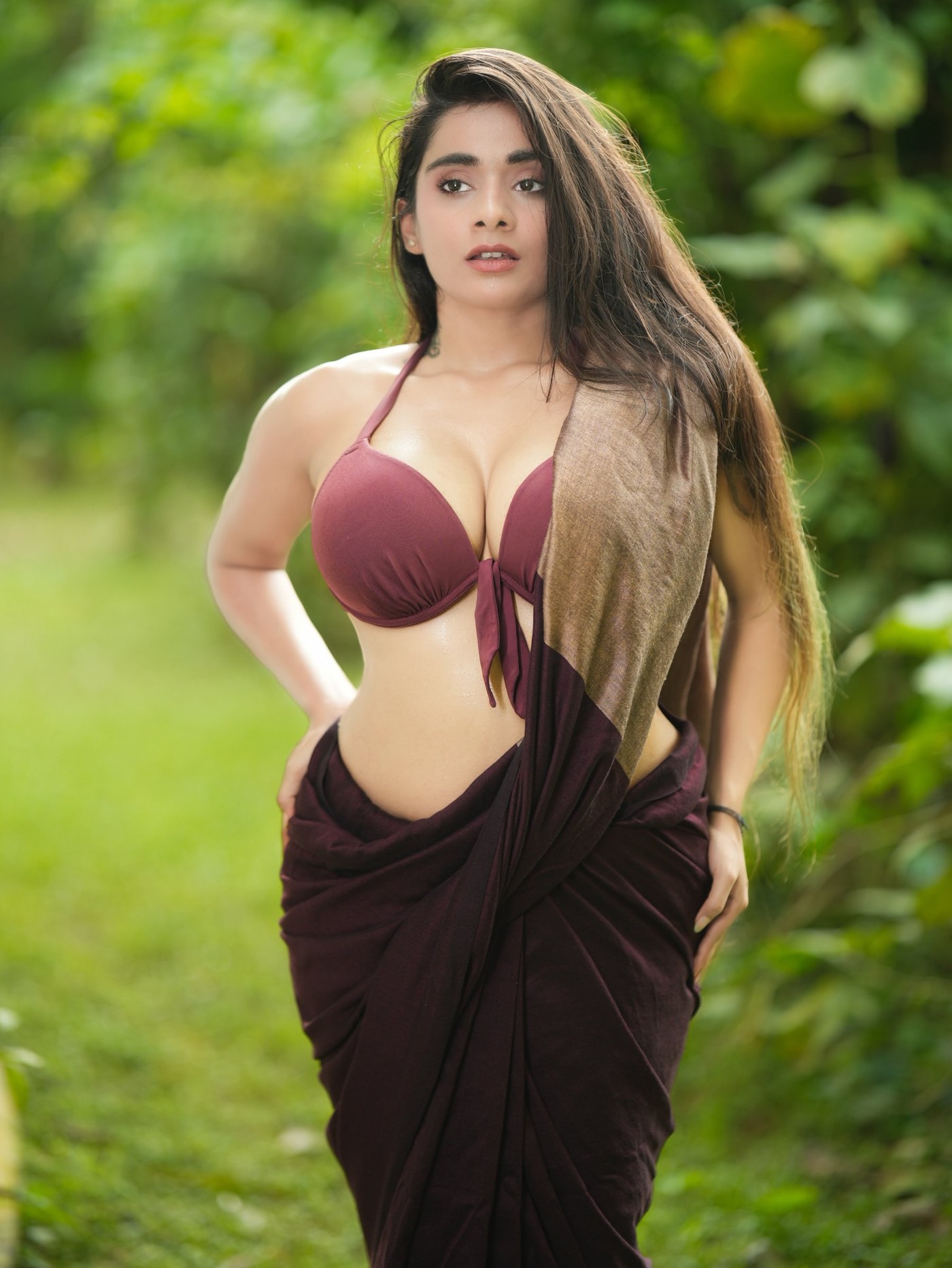 Maroon Drape and Modern Silhouette: Dipshikha Roy’s Gothic-Infused Style Statement