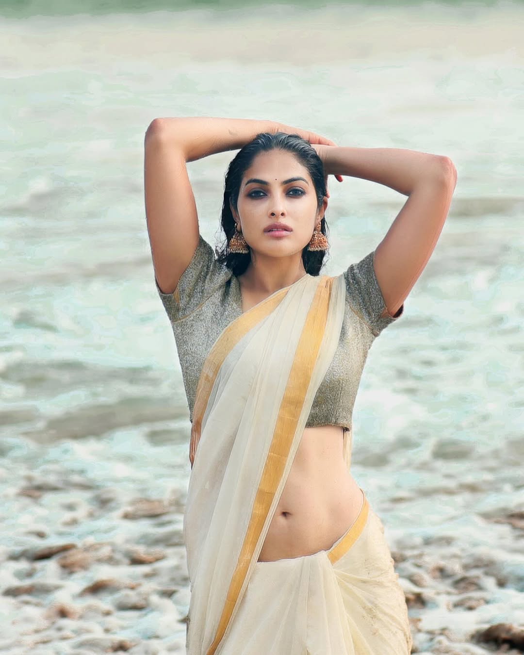 Sheer White Saree: Divi Vadthya's Floral Textile Moment