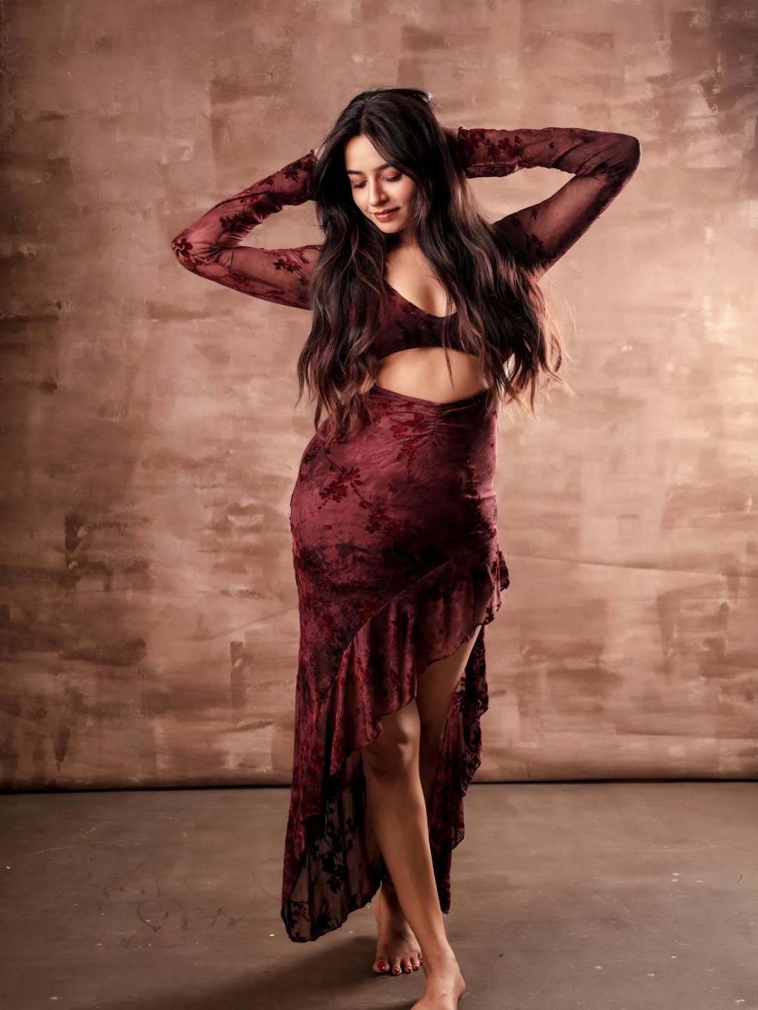 Divya Ganesan's Burgundy Velvet Masterpiece Defines Modern Glamour