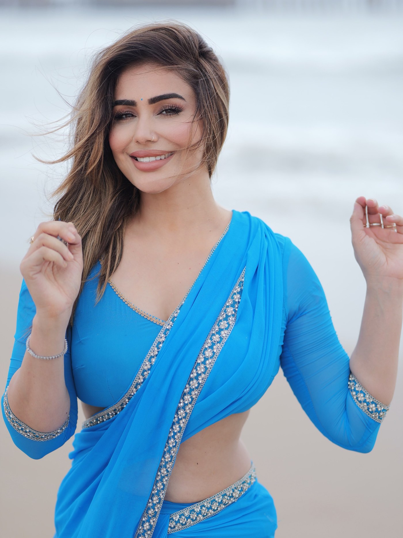 Kangana Sharma’s Blue Saree Magic: Redefining Beach Chic Indian Style