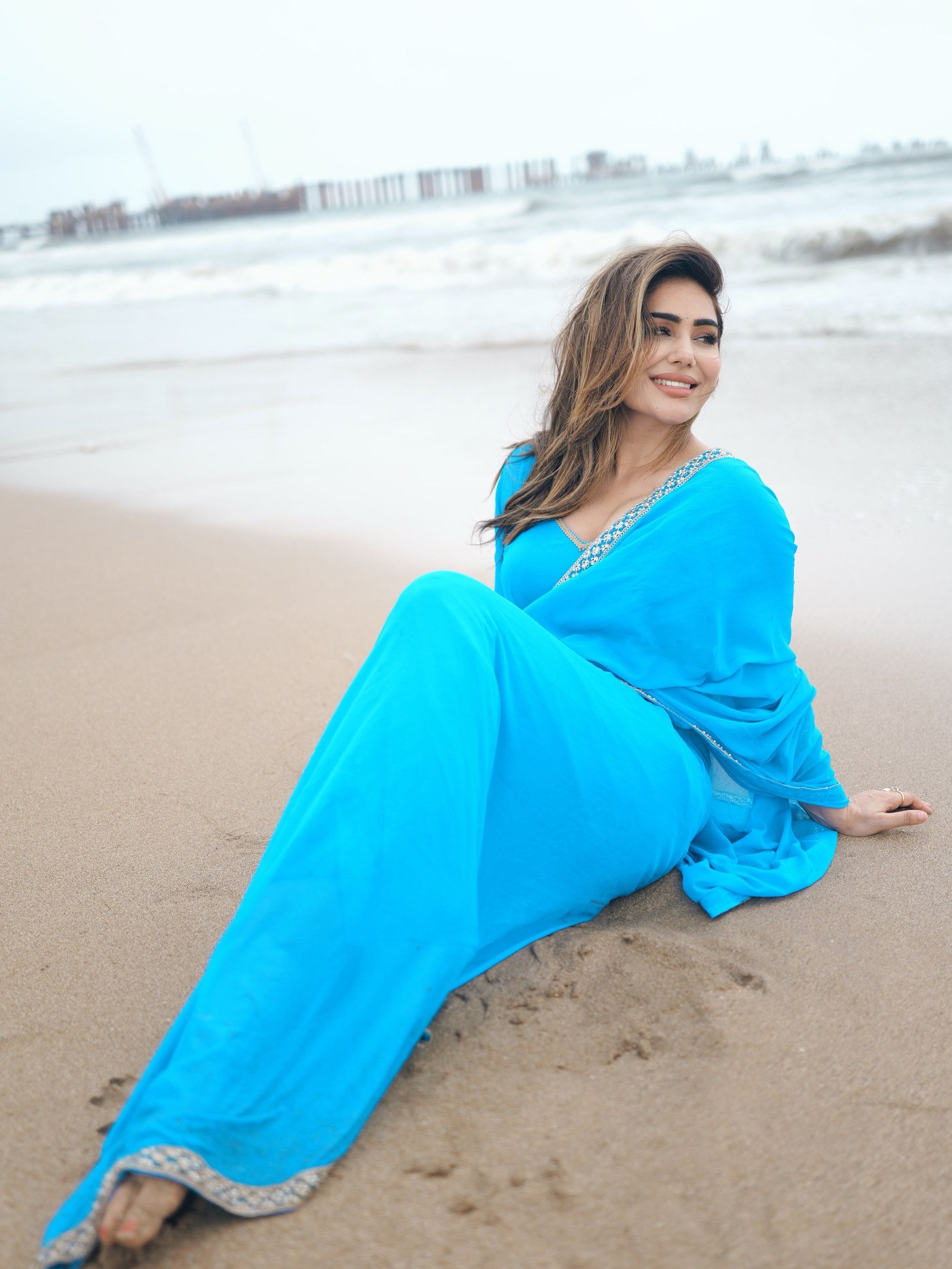 Kangana Sharma’s Blue Saree Magic: Redefining Beach Chic Indian Style