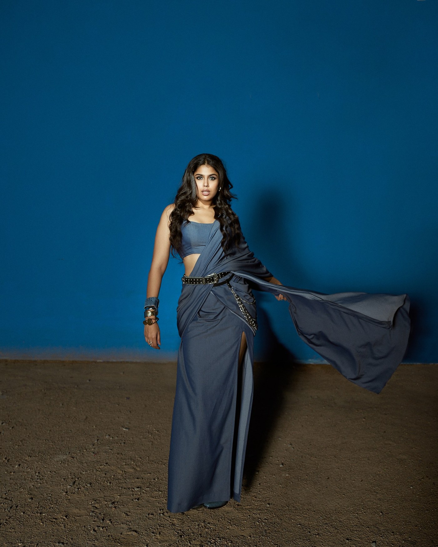 Faria Abdullah shines in a unique, contemporary denim saree drape styled for an event. - Photos & Updates