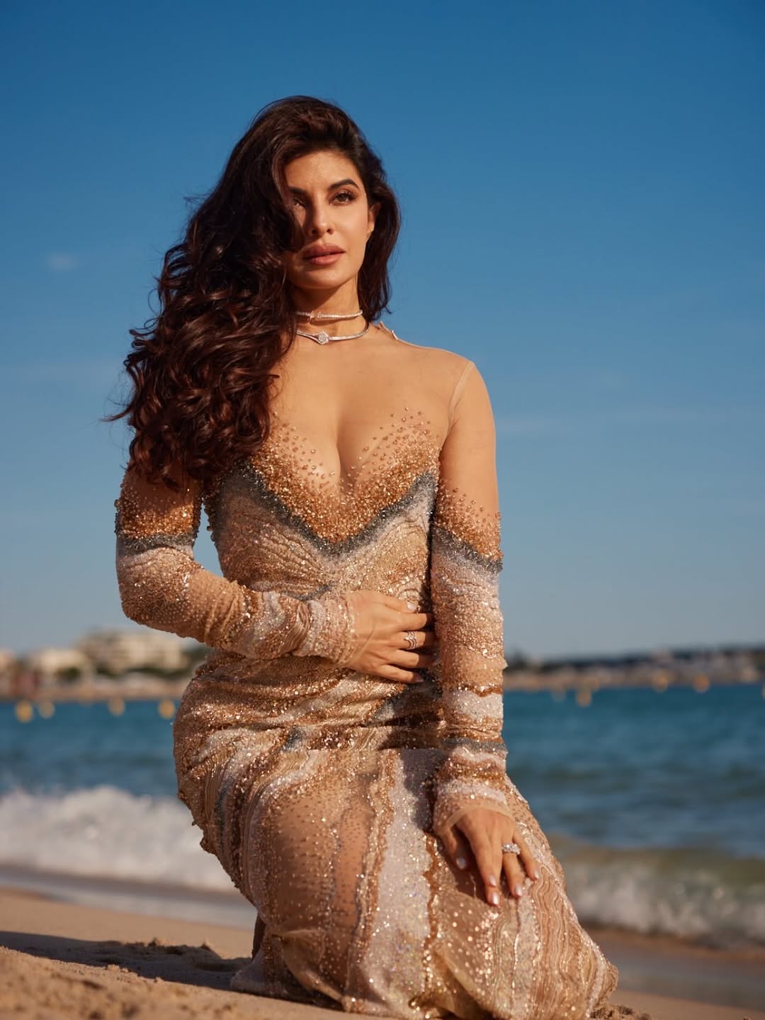 Jacqueline Fernandez's Golden Beach Glamour