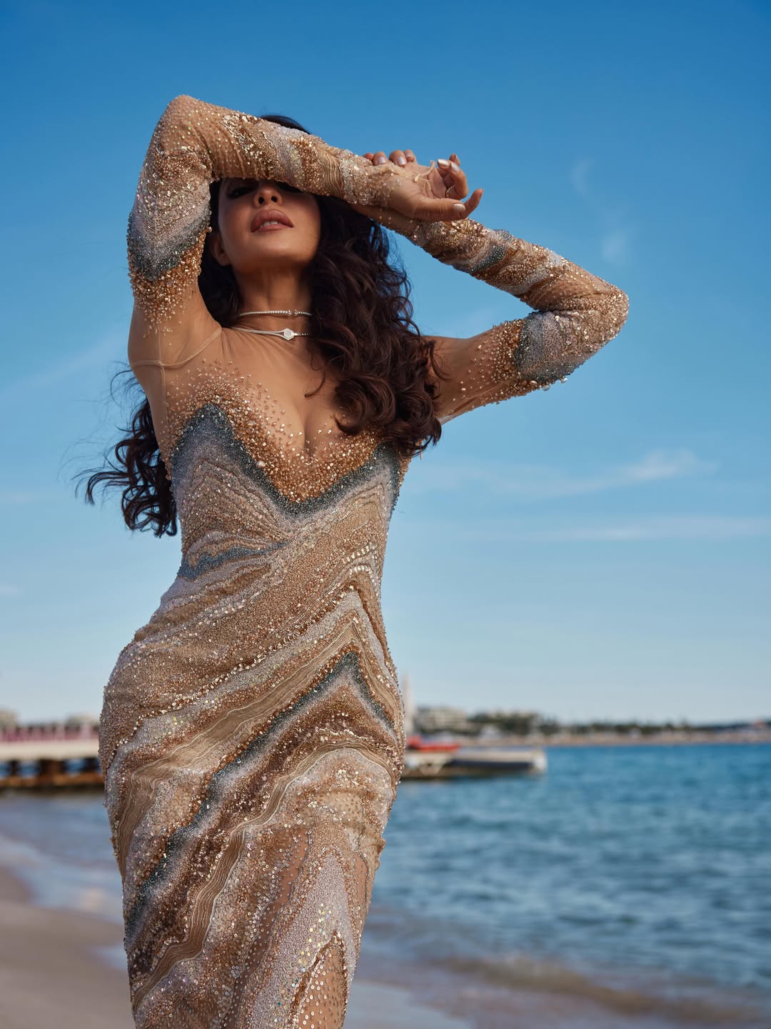 Jacqueline Fernandez's Golden Beach Glamour