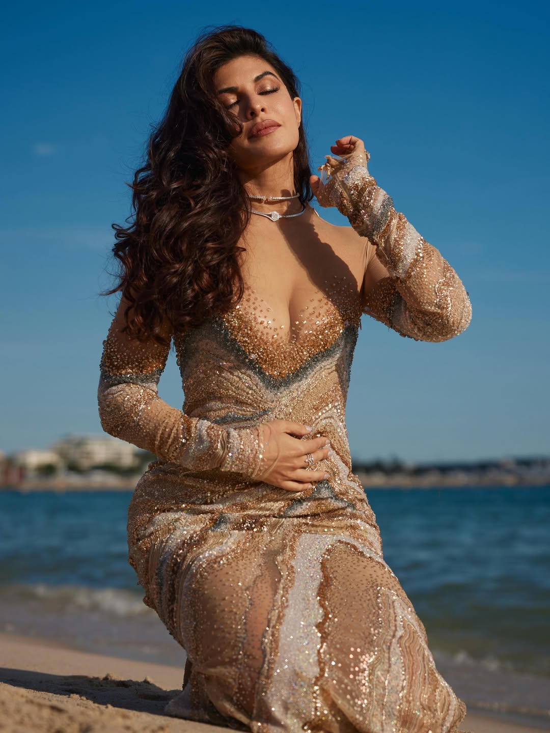 Jacqueline Fernandez's Golden Beach Glamour