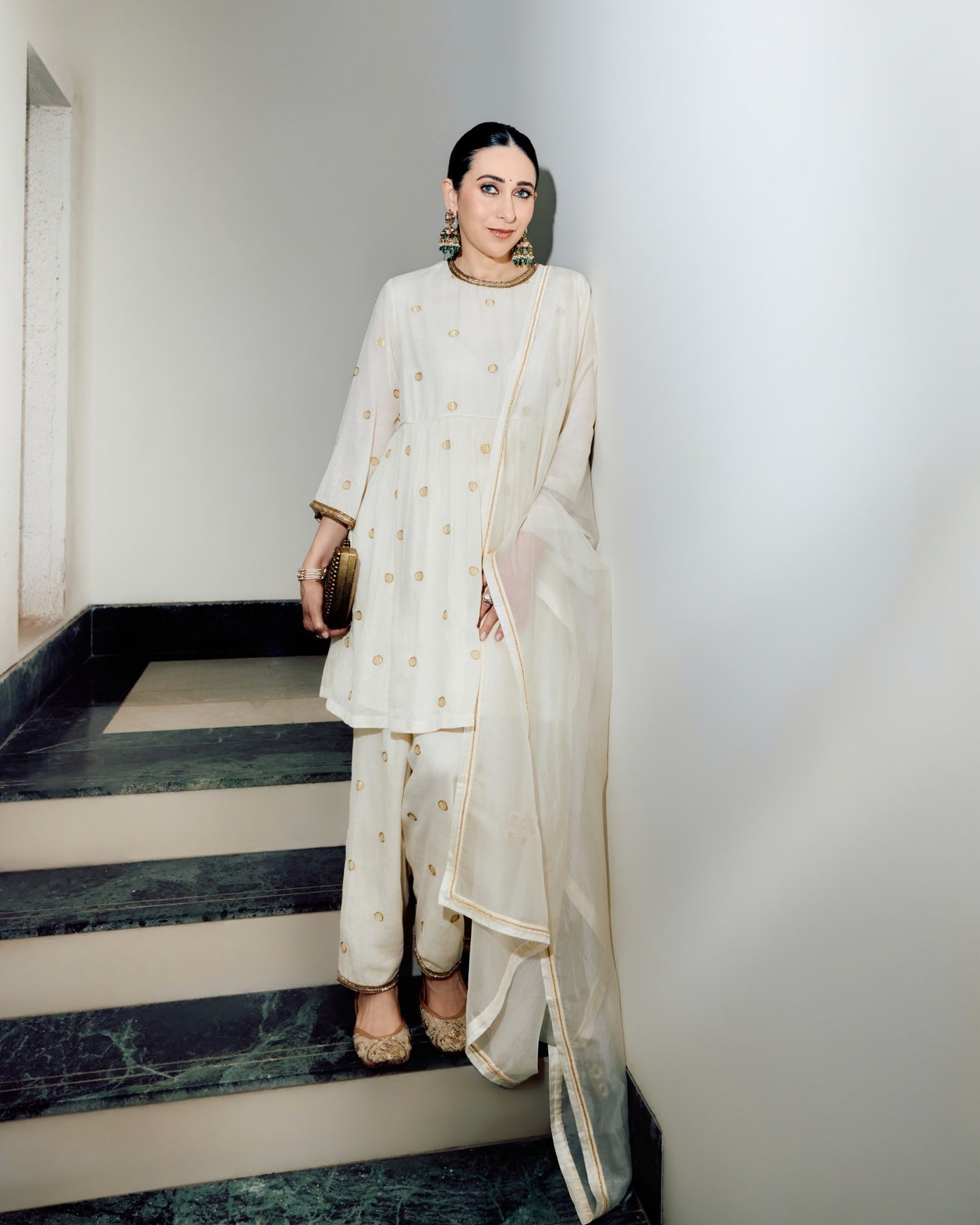 Karisma Kapoor Masters Effortless Grace in Regal Cream Anarkali Look