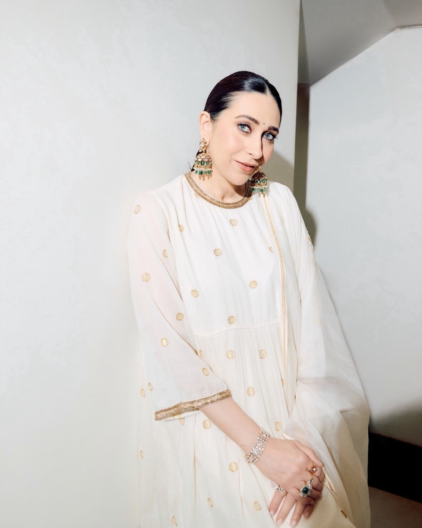 Karisma Kapoor Masters Effortless Grace in Regal Cream Anarkali Look
