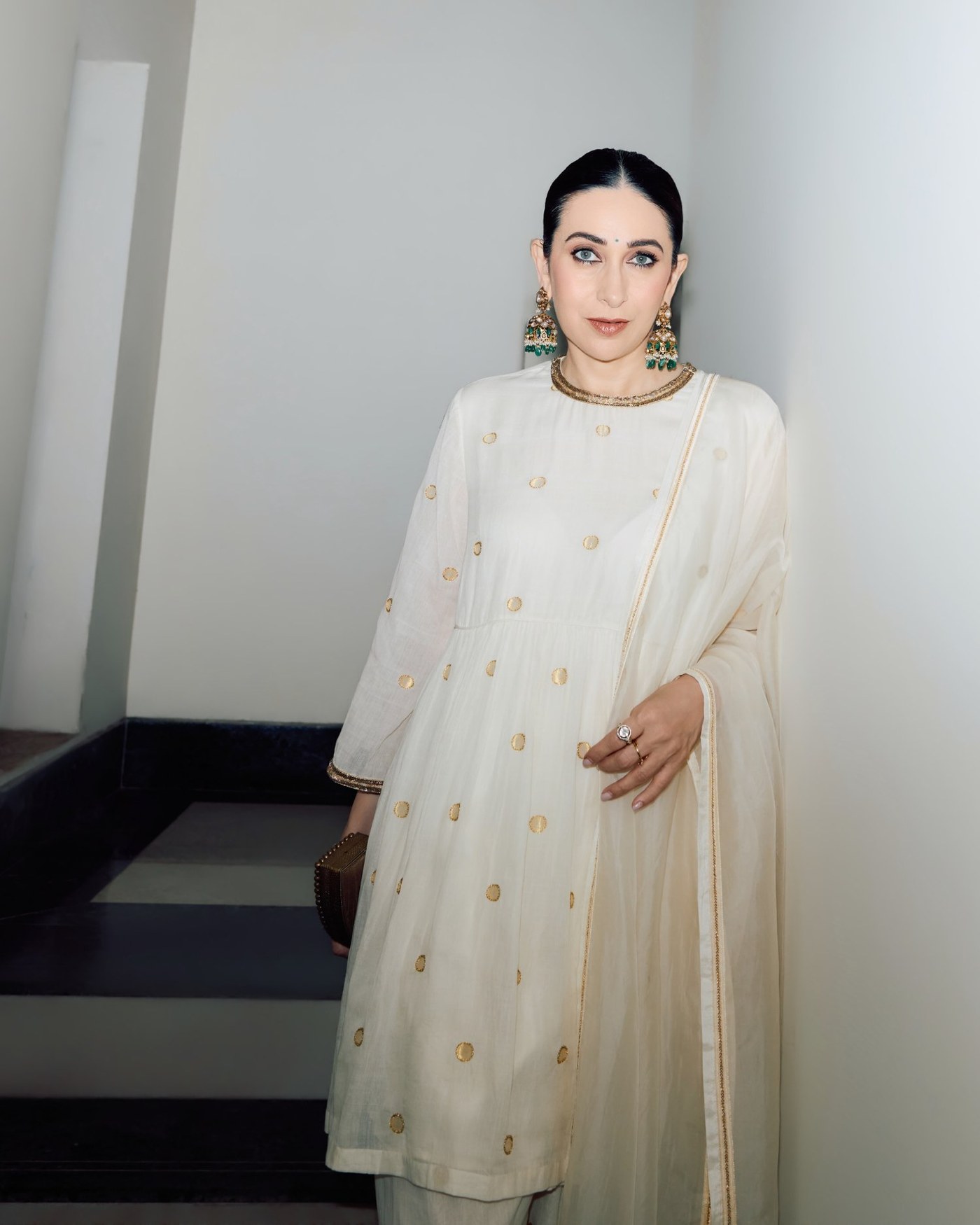 Karisma Kapoor Masters Effortless Grace in Regal Cream Anarkali Look