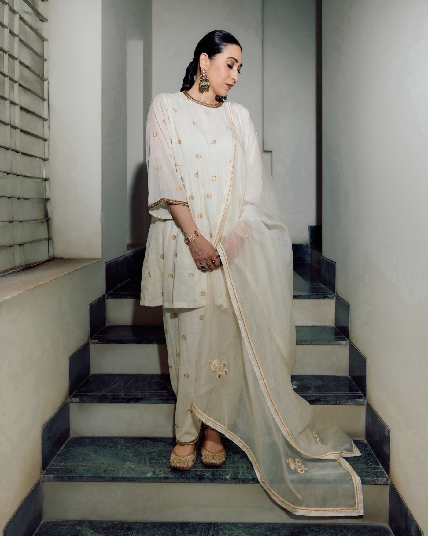 Karisma Kapoor Masters Effortless Grace in Regal Cream Anarkali Look