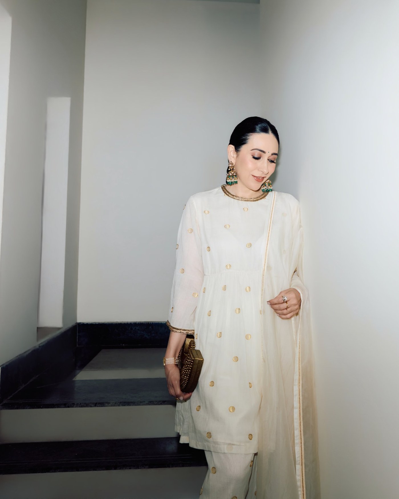 Karisma Kapoor Masters Effortless Grace in Regal Cream Anarkali Look