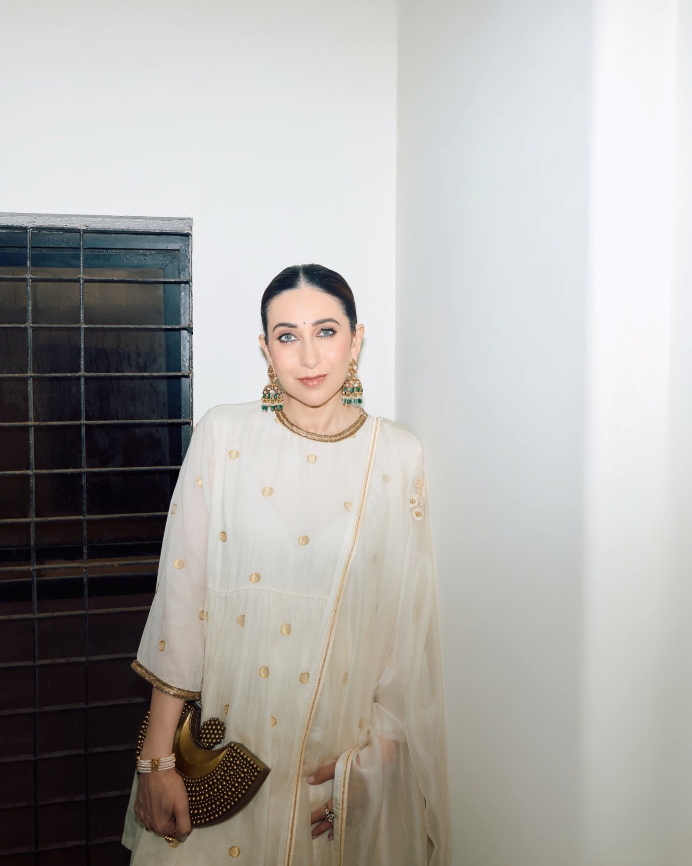 Karisma Kapoor Masters Effortless Grace in Regal Cream Anarkali Look