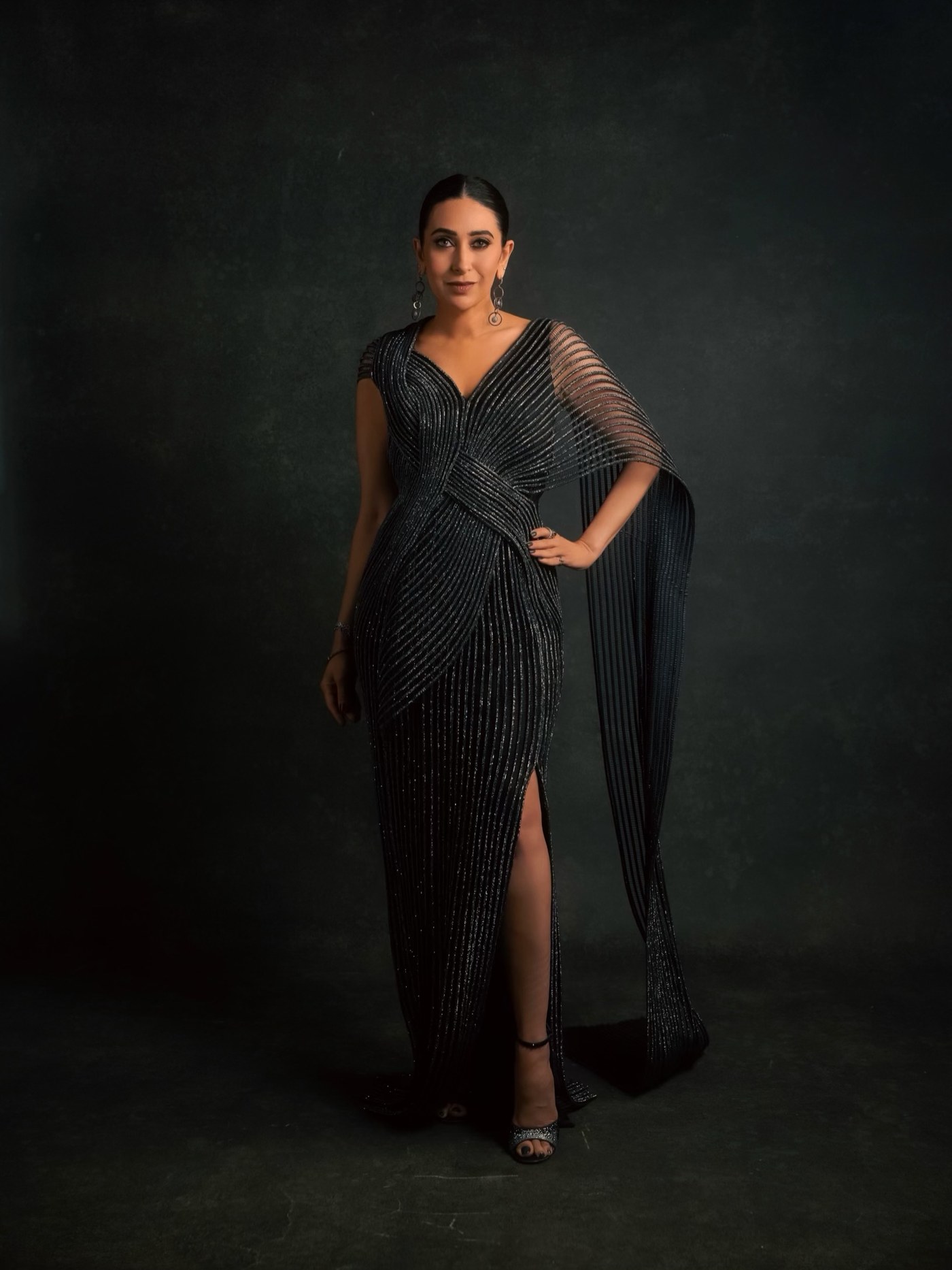 Midnight Dressing: Karisma Kapoor's Shimmering Black Drape