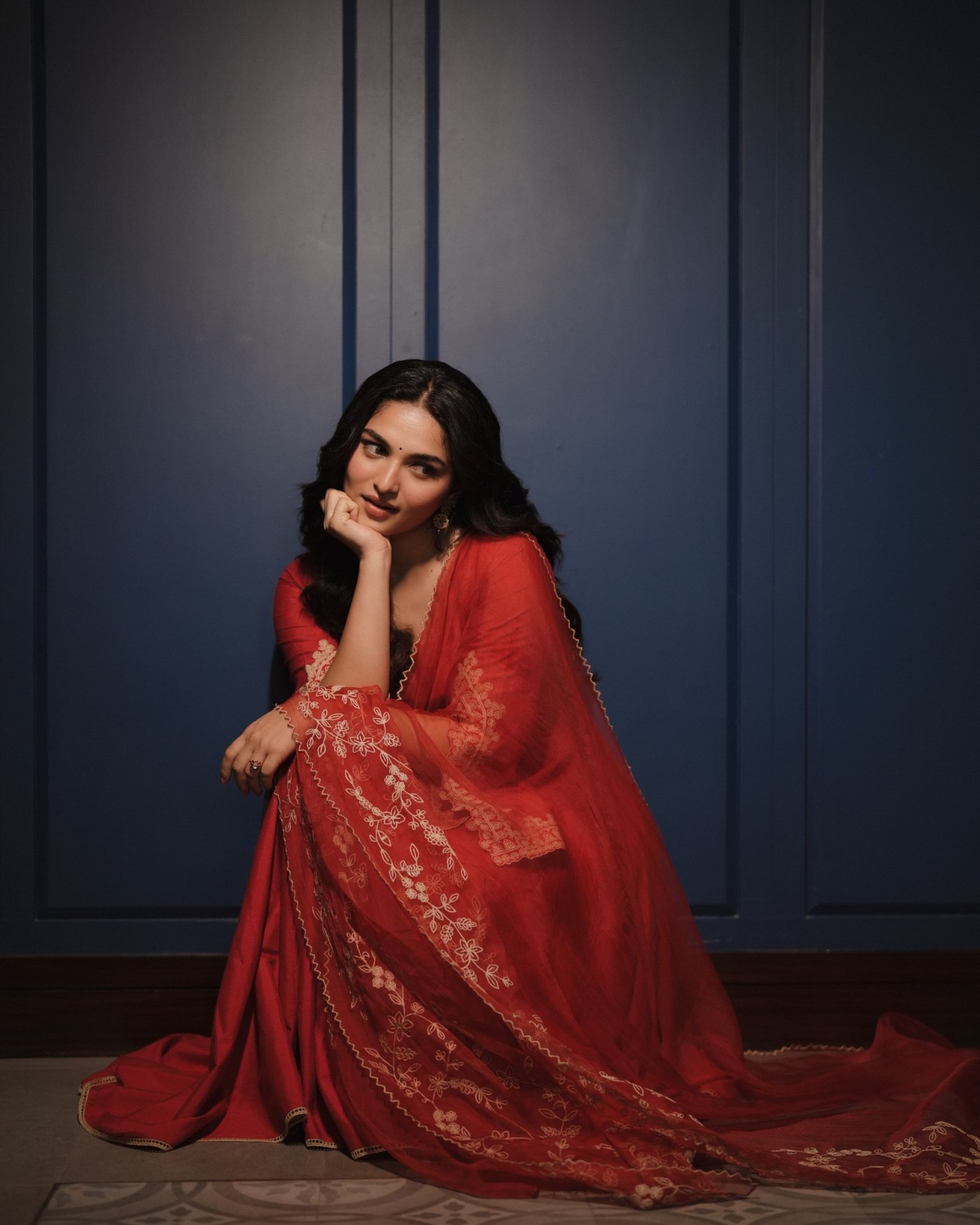 Kayadu Lohar Masters Contemporary Ethnic Style in Deep Red Tones