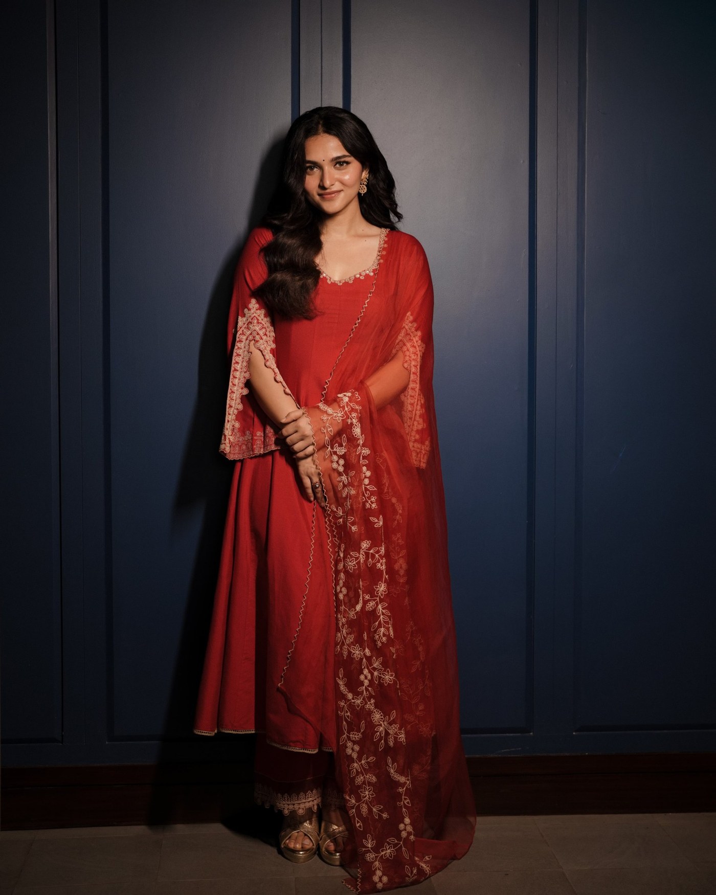 Kayadu Lohar Masters Contemporary Ethnic Style in Deep Red Tones