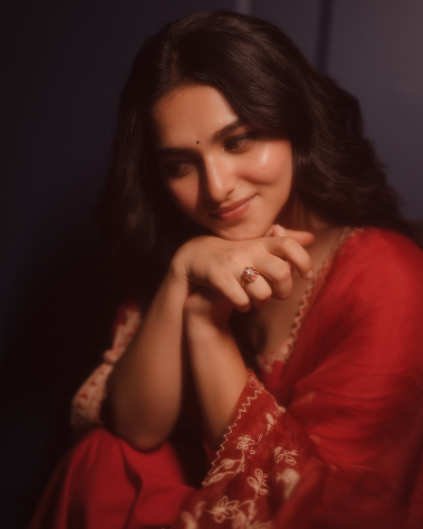 Kayadu Lohar Masters Contemporary Ethnic Style in Deep Red Tones