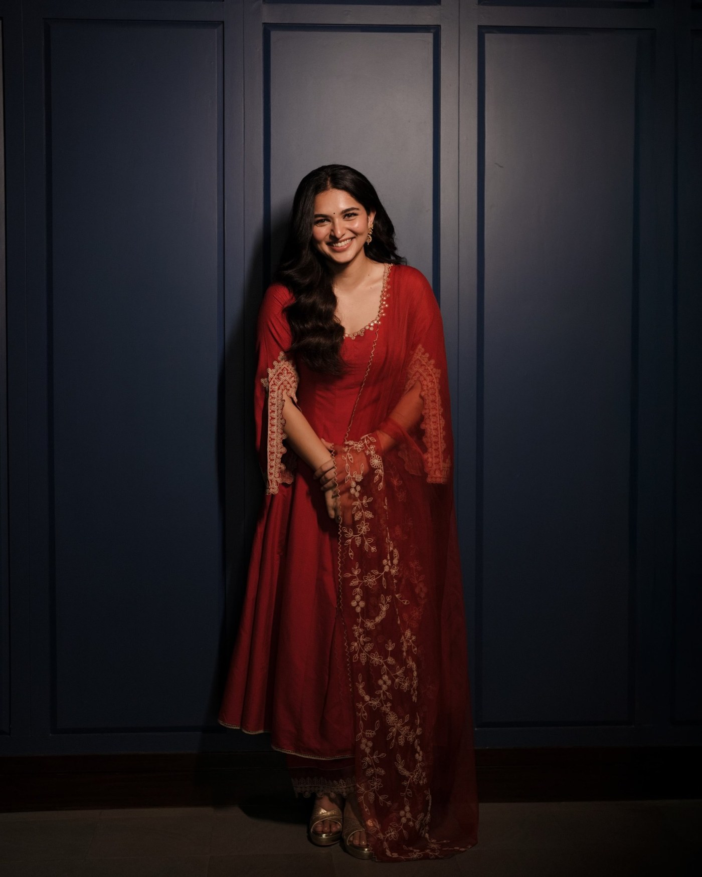 Kayadu Lohar Masters Contemporary Ethnic Style in Deep Red Tones