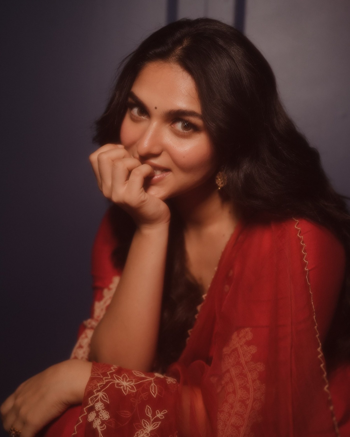 Kayadu Lohar Masters Contemporary Ethnic Style in Deep Red Tones