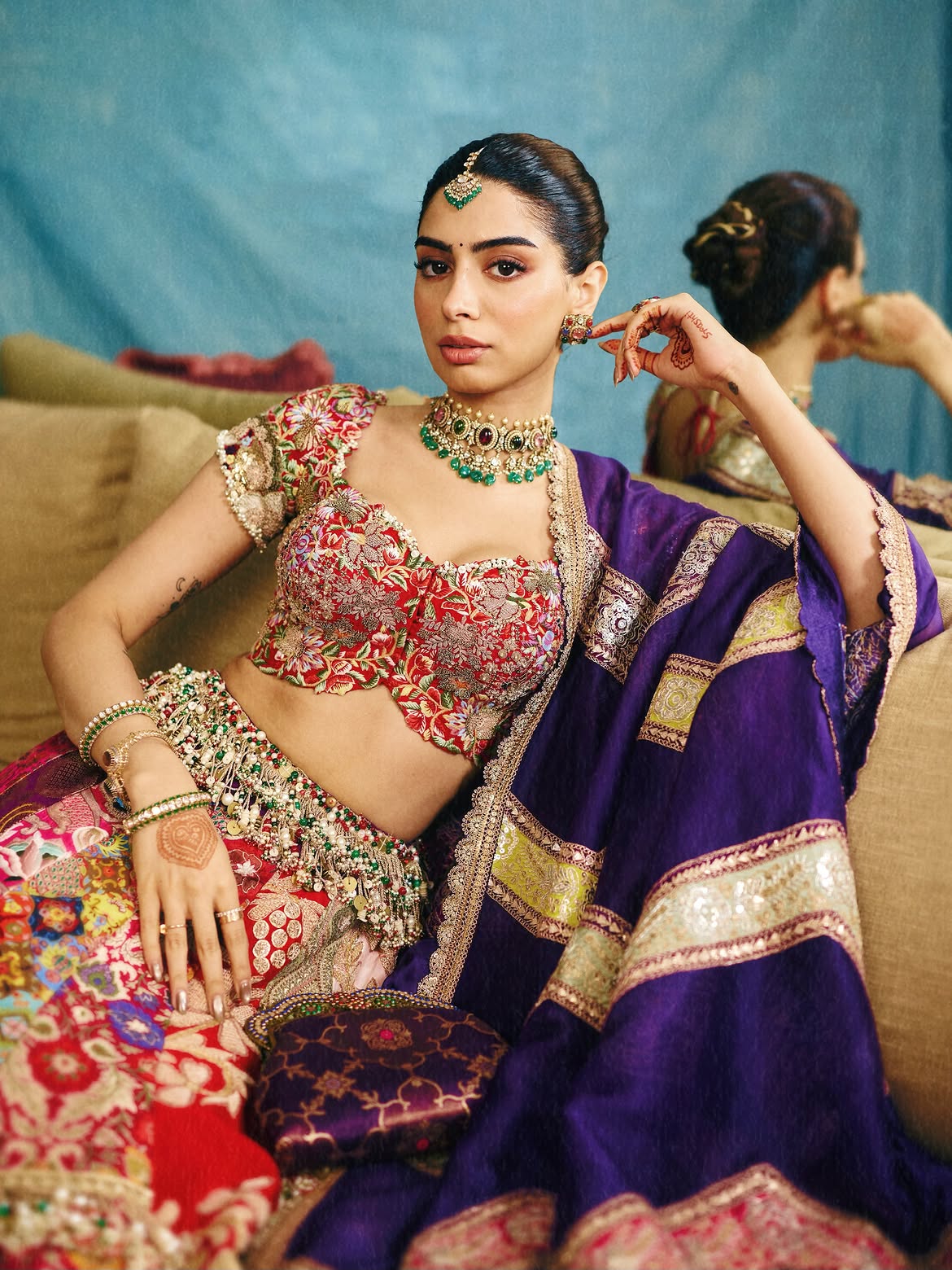 Khushi Kapoor showcases her 'Season of love' look featuring regal lehengas and statement jewelry.