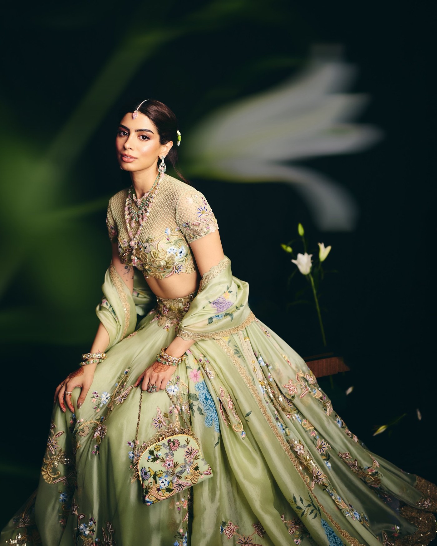Khushi Kapoor Turns Heads in Dreamy Pastel Green Lehenga at Wedding!