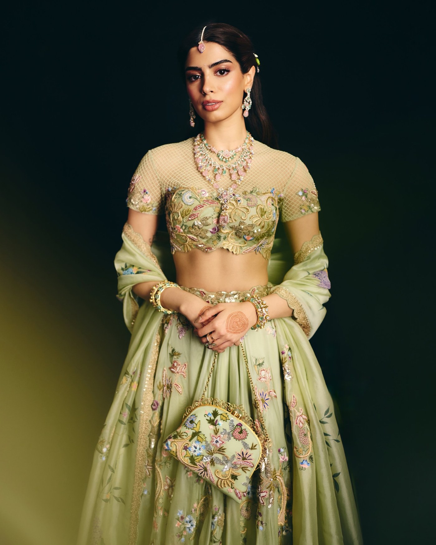 Khushi Kapoor Turns Heads in Dreamy Pastel Green Lehenga at Wedding!