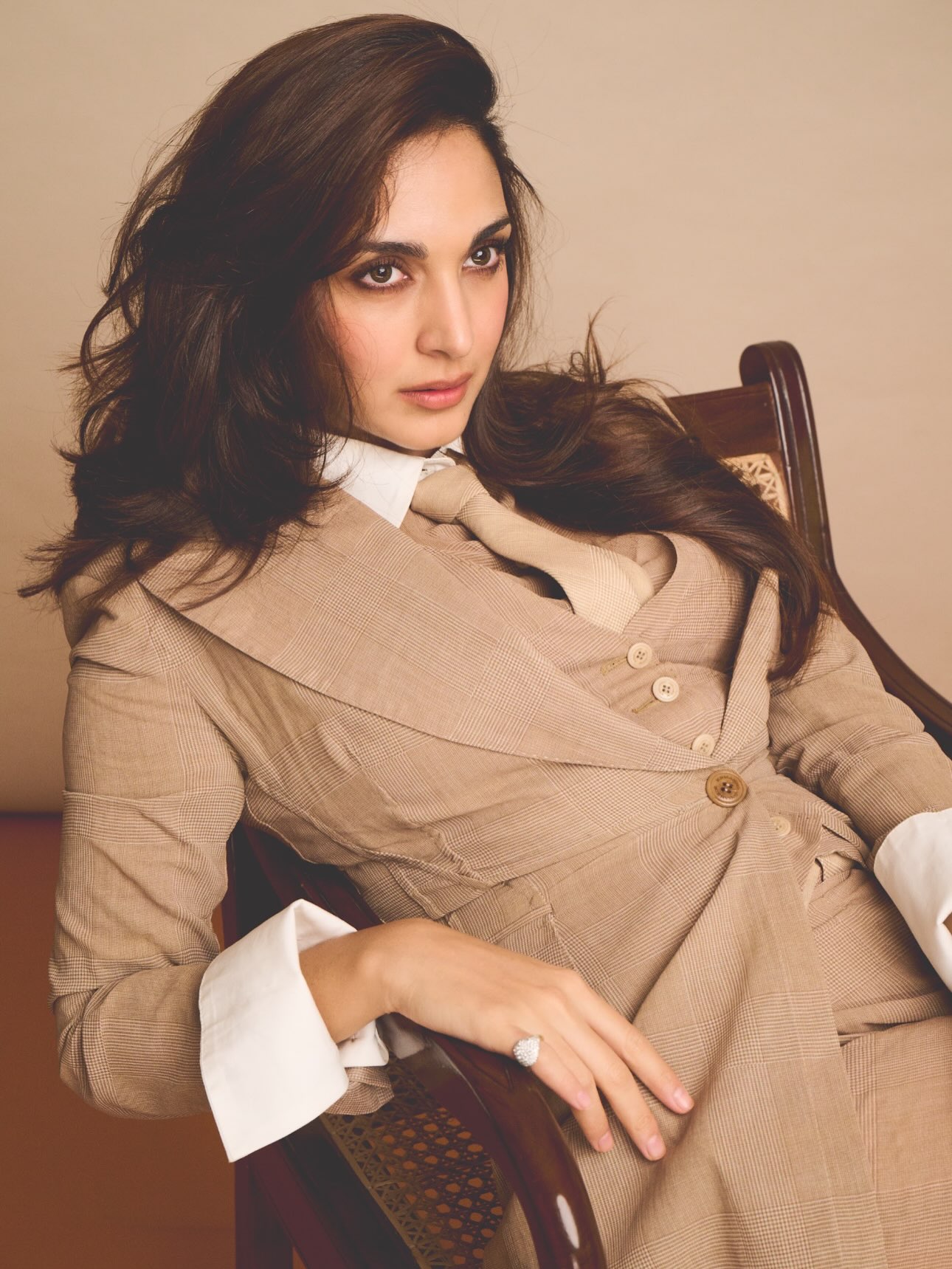 Kiara Advani showcases a striking, tailored look in a sophisticated power suit ensemble.