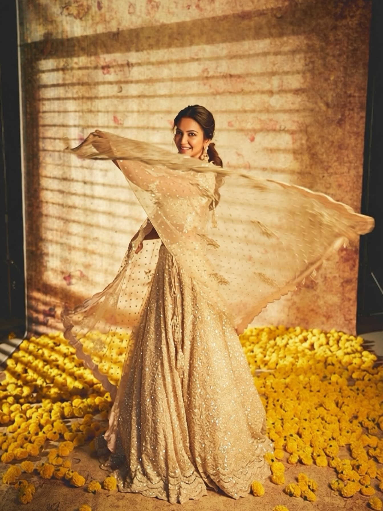 Kriti Kharbanda's Ivory-Gold Lehenga: A Study in Subtlety