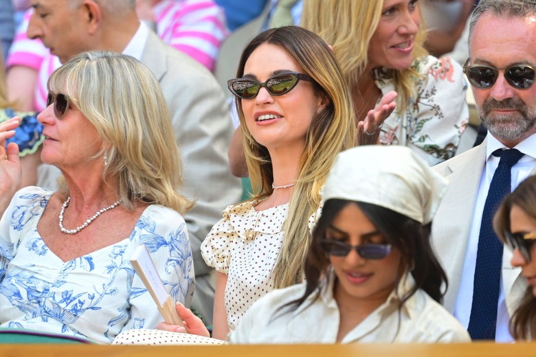 Lily James Attends Day Eleven of the 2026 Wimbledon Tennis Championships in London - Photos - 