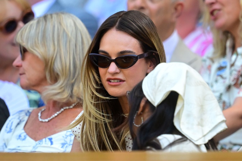 Lily James Attends Day Eleven of the 2026 Wimbledon Tennis Championships in London - Photos - 