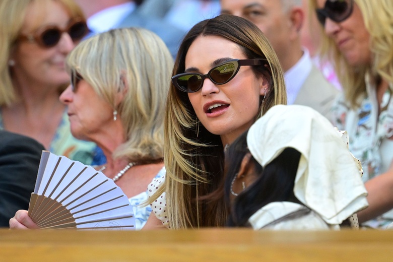 Lily James Attends Day Eleven of the 2026 Wimbledon Tennis Championships in London - Photos - 
