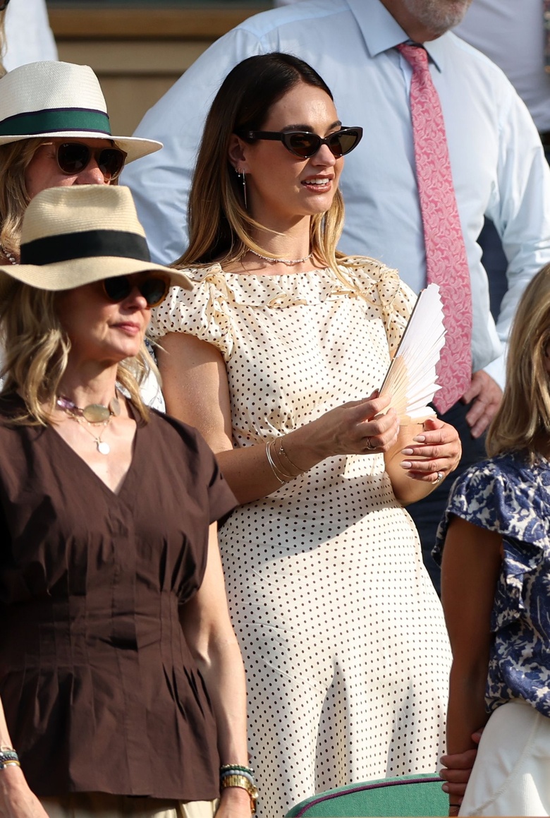 Lily James Attends Day Eleven of the 2026 Wimbledon Tennis Championships in London - Photos - 