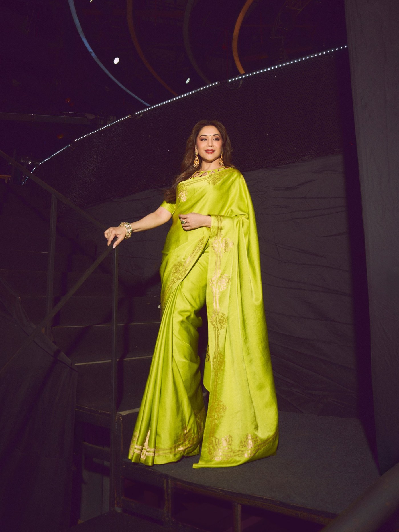 Lime Green Saree: Madhuri's Bold Modern Ethnic Statement