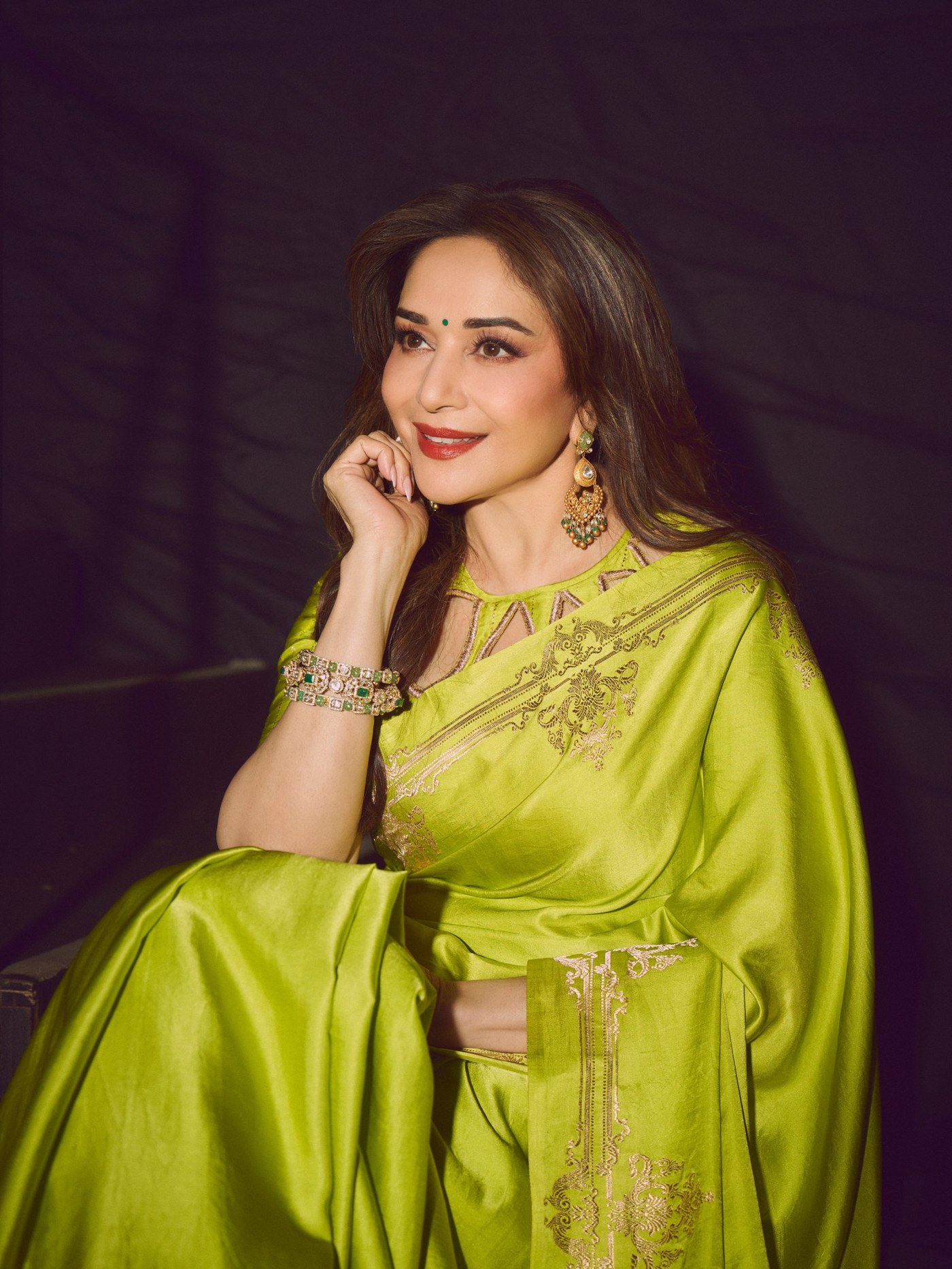 Lime Green Saree: Madhuri's Bold Modern Ethnic Statement