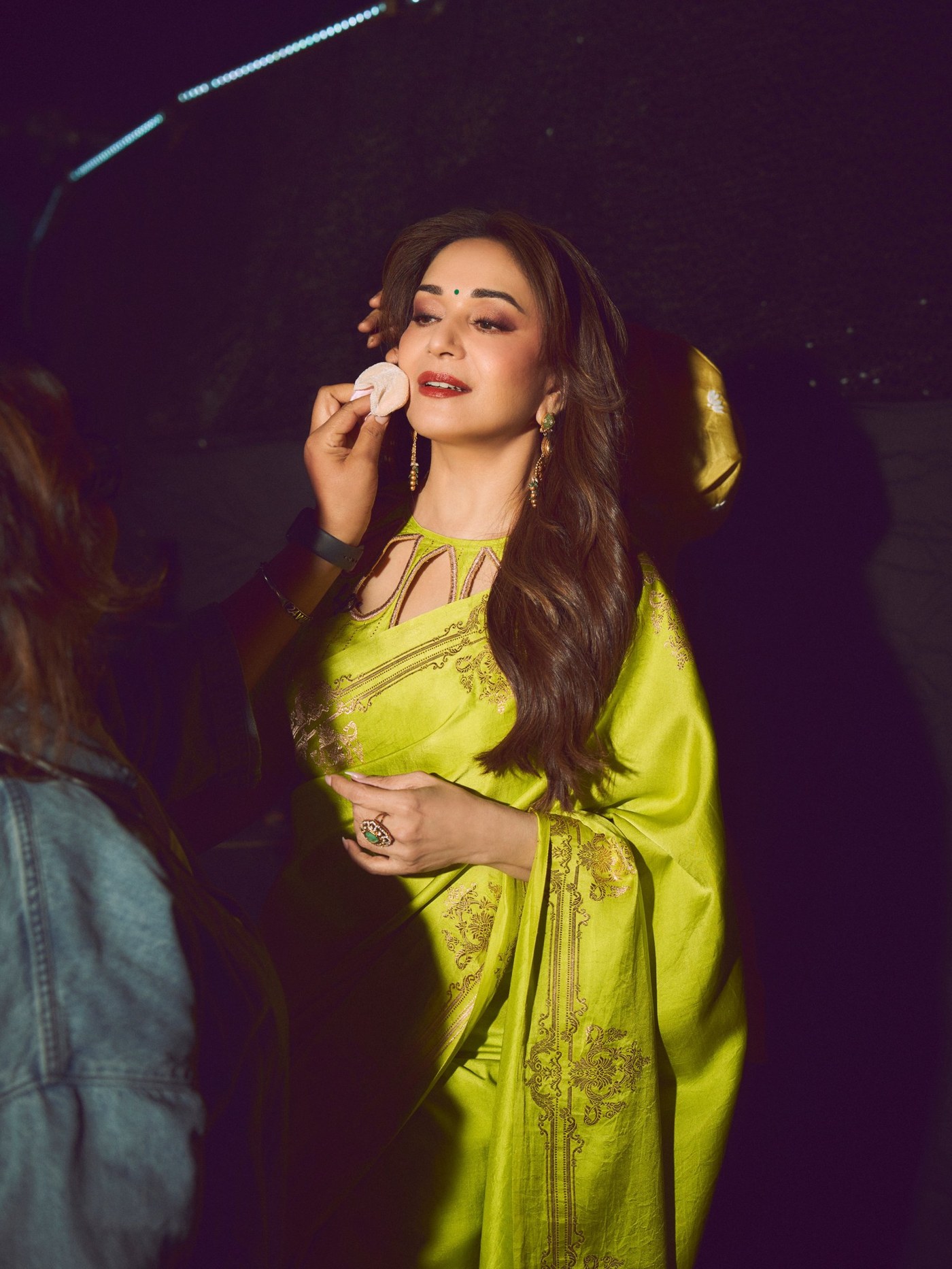 Lime Green Saree: Madhuri's Bold Modern Ethnic Statement