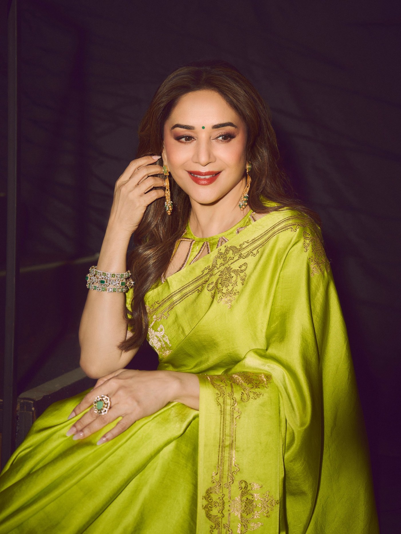 Lime Green Saree: Madhuri's Bold Modern Ethnic Statement