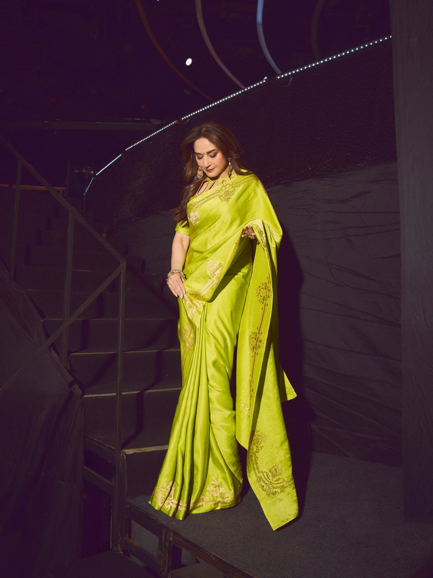 Lime Green Saree: Madhuri's Bold Modern Ethnic Statement